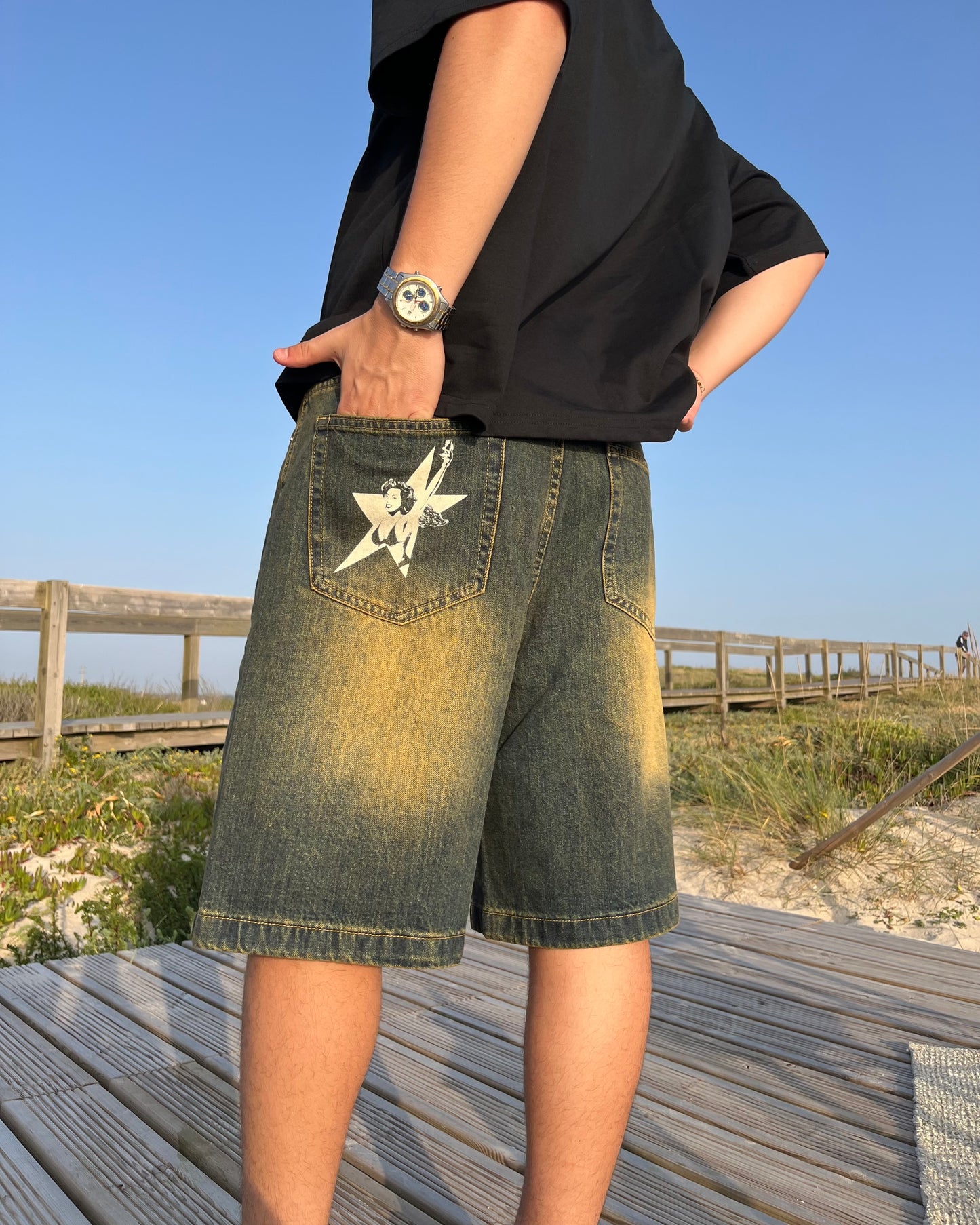 DENIM BAGGY SHORTS SAND WASH