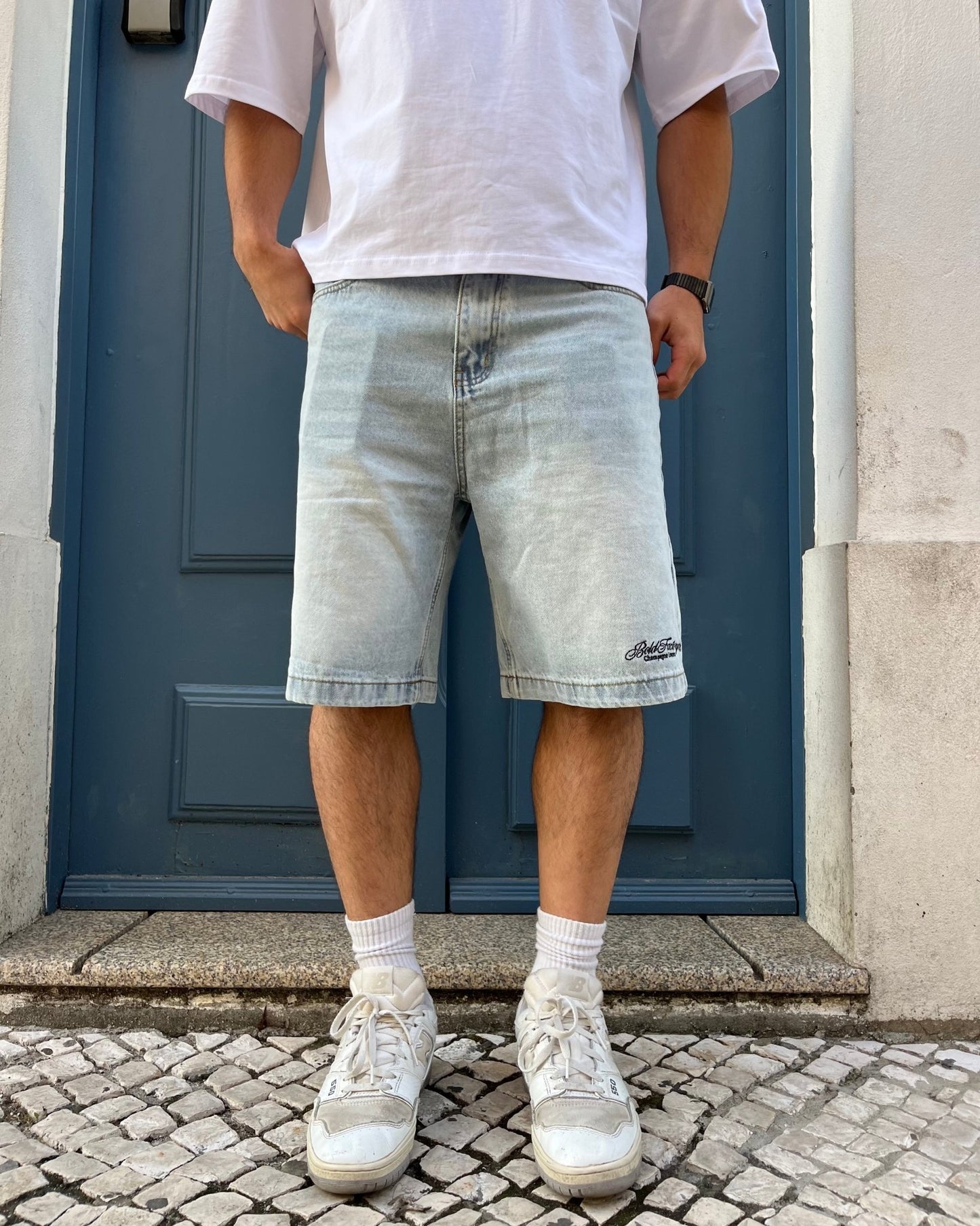 DENIM BAGGY SHORTS BLUE