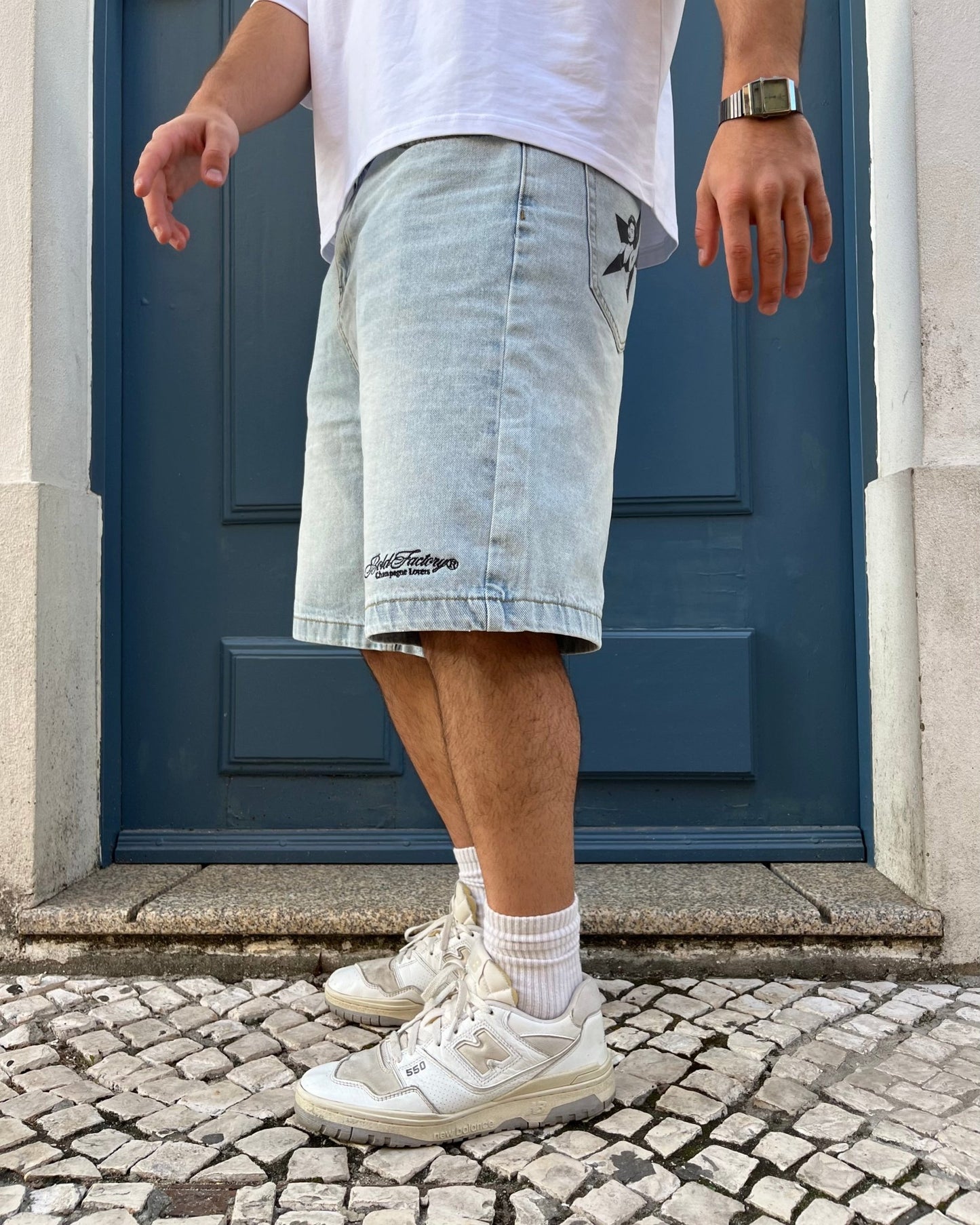 DENIM BAGGY SHORTS BLUE