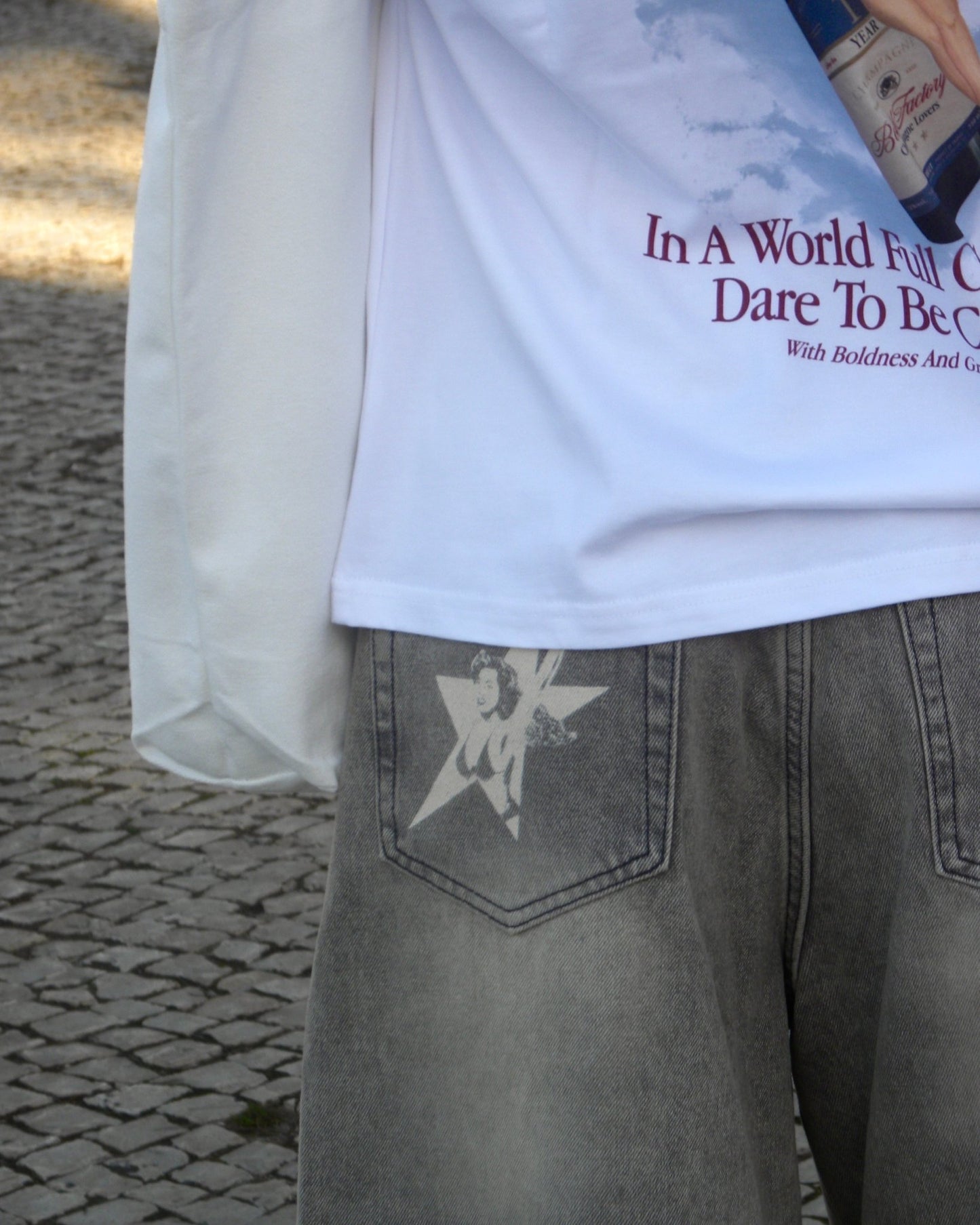 DENIM BAGGY SHORTS GREY