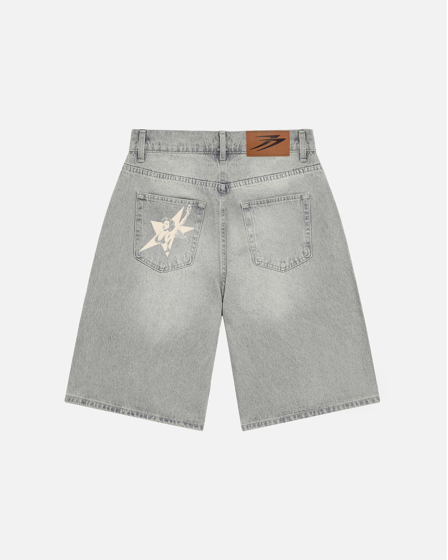 DENIM BAGGY SHORTS GREY